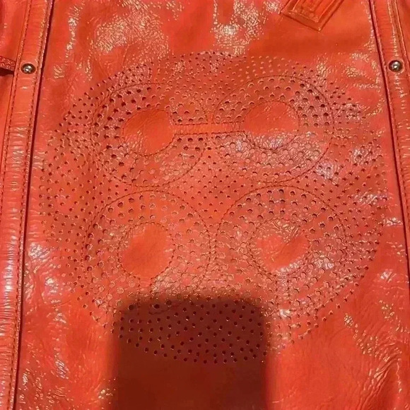 PENDING Coach Audrey OP ART Coral Peach Patent Leather Tote Shoulder Handbag - Picture 9 of 16